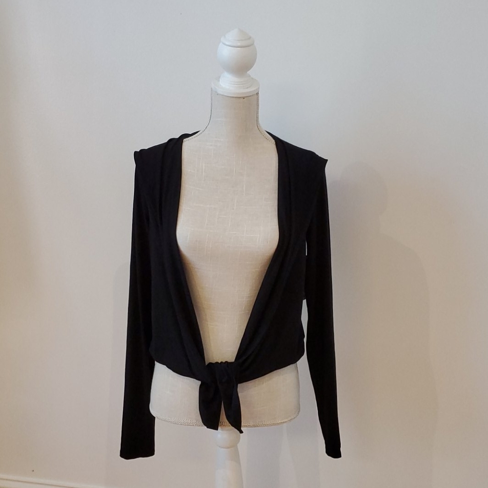 NWT Three Dots Black Open Front Cardigan With Hood